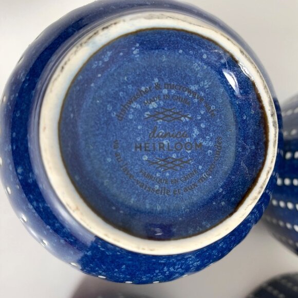 Set Of 4 Danica Heirloom Blue Ceramic Cups White Dots Dishwasher/Microwave Safe - Picture 4 of 4